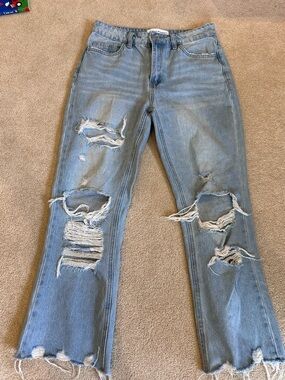 Flying Monkey Light Blue Distressed Wide Leg Jeans